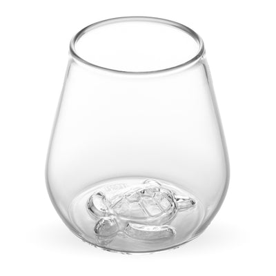 Green sea turtle stemless glass with the turtle sculpted into the base