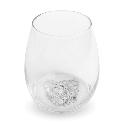 Tasmania stemless wine glass with the state silhouette sculpted into the base